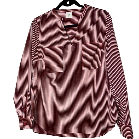 Cabi Women's Franklin Patriot Striped Popover V-Neck Blouse Size Small - Picture 3 of 7